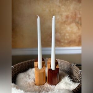 Vintage Mahogany MCM Candle Stick Holders